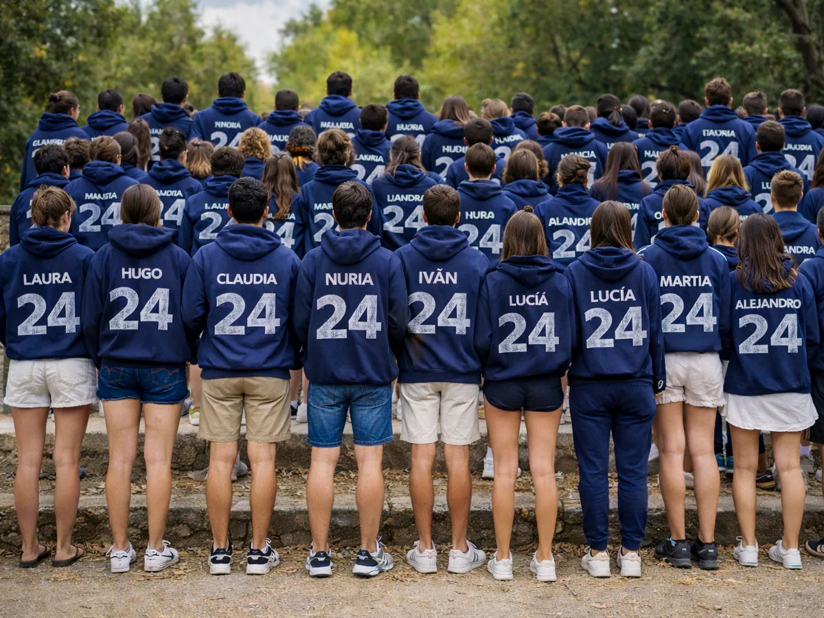 Grupo de estudiantes con sudaderas personalizadas