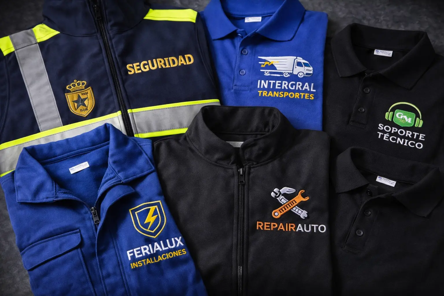 Conjunto de uniformes y prendas laborales personalizadas con bordado